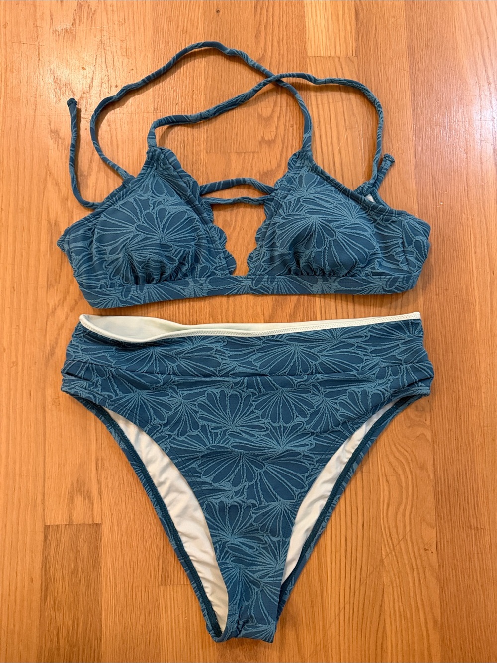 Women’s Blue Floral High-Waist Bikini Set